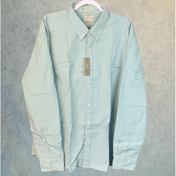 J.Crew Mens Button Up Shirt Size 2XL Green Check Long Sleeve Slim Fit Organic - Picture 2 of 14